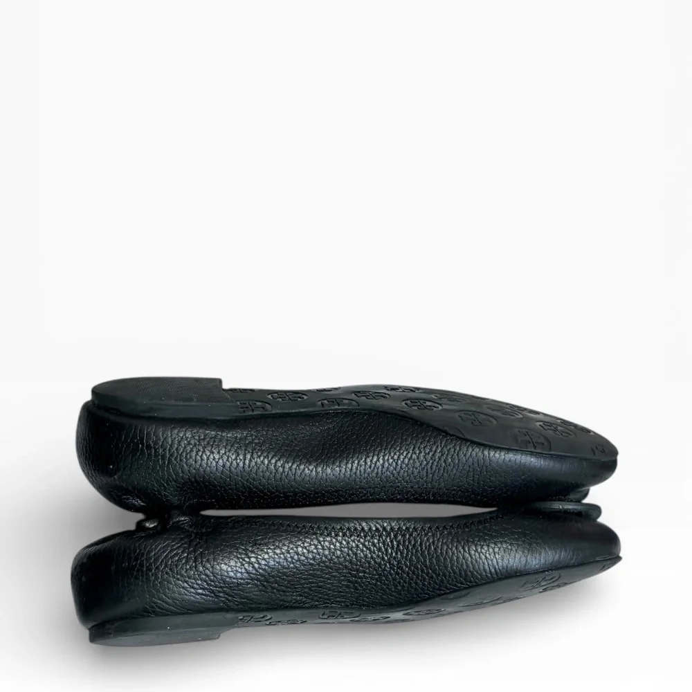 Tory Burch black pebbled leather ballet flats